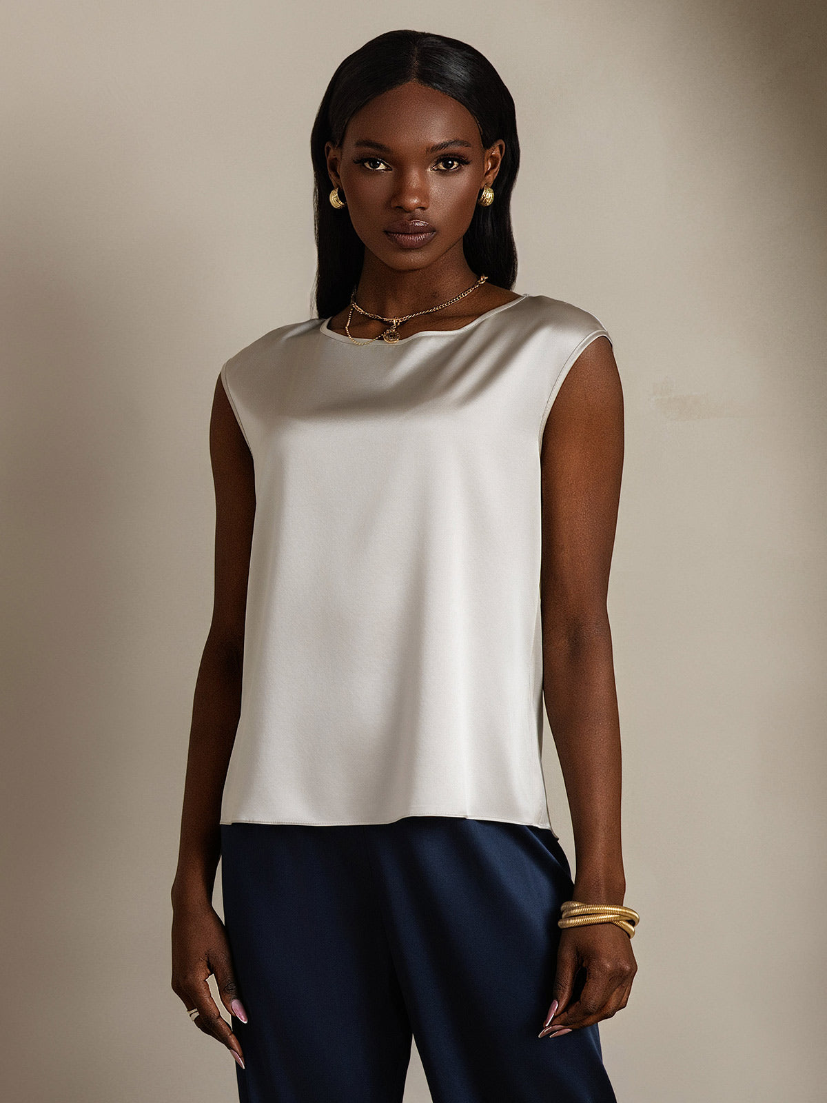 [Lysegrå] SilkSilky-DK 19Momme Silke Womens T-Shirt 001