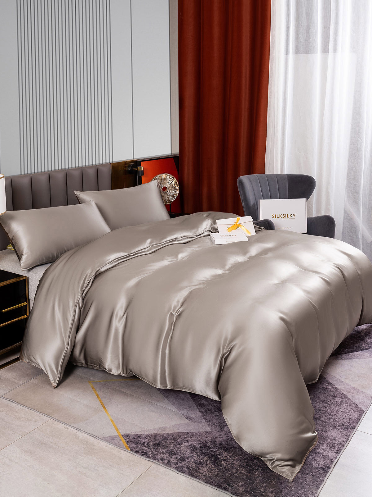 [Grå] SilkSilky-DK 22Momme Bedding Set 004