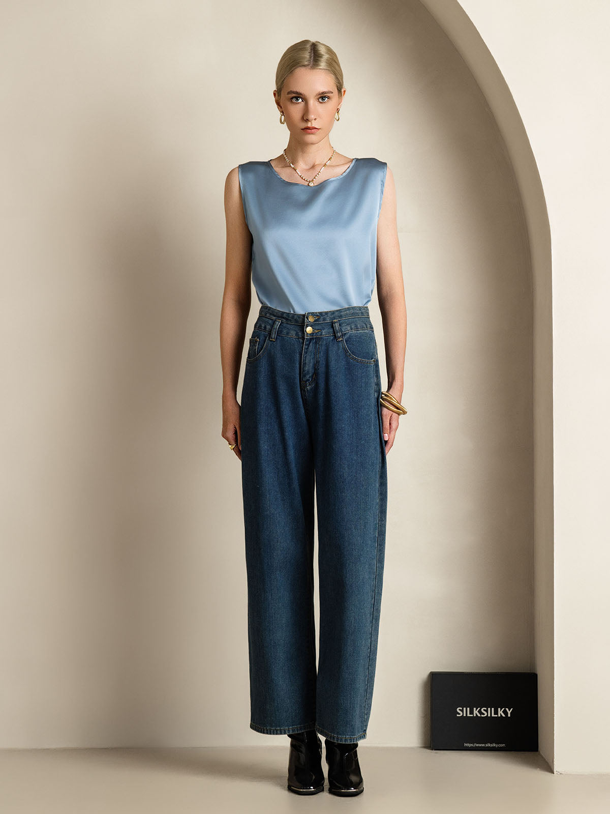 [Gråblå] SilkSilky-DK 19Momme Silke Camisoles 007