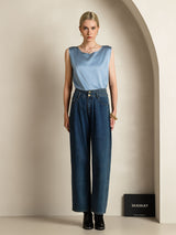 [Gråblå] SilkSilky-DK Sleeveless Round Neck Camisole Top 007