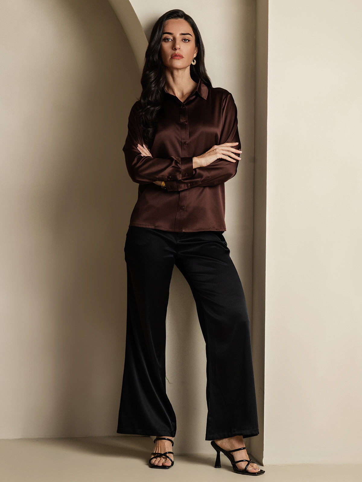 SilkSilky-DK 19Momme Silke Womens Shirt Kaffe 007