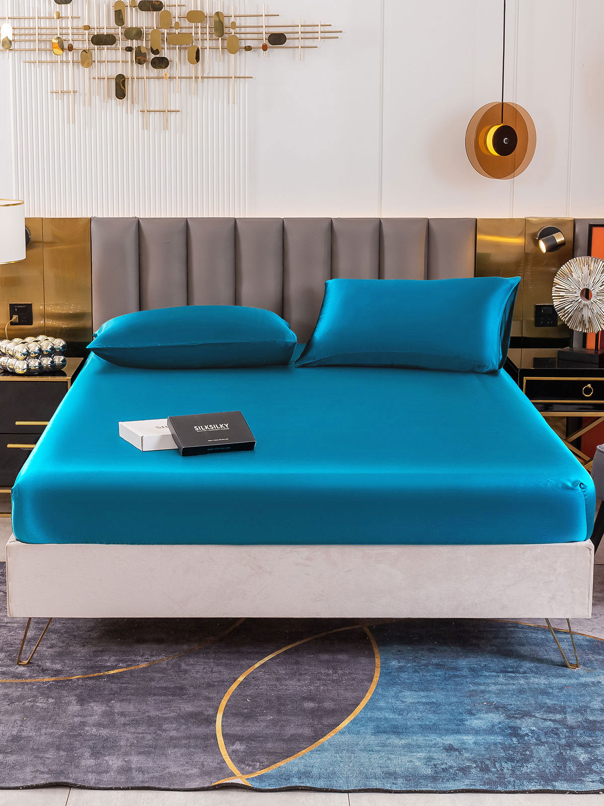 [Blågrøn] SilkSilky-DK 19Momme Bedding Set 002