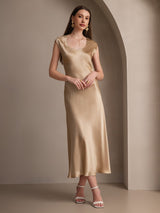 [Champagne] SilkSilky-DK Kappeærmer Scoop Neck Kjole 001