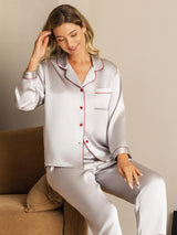 [Sølv] SilkSilky-DK Langærmet Notchkrage Dame Pyjamas 005