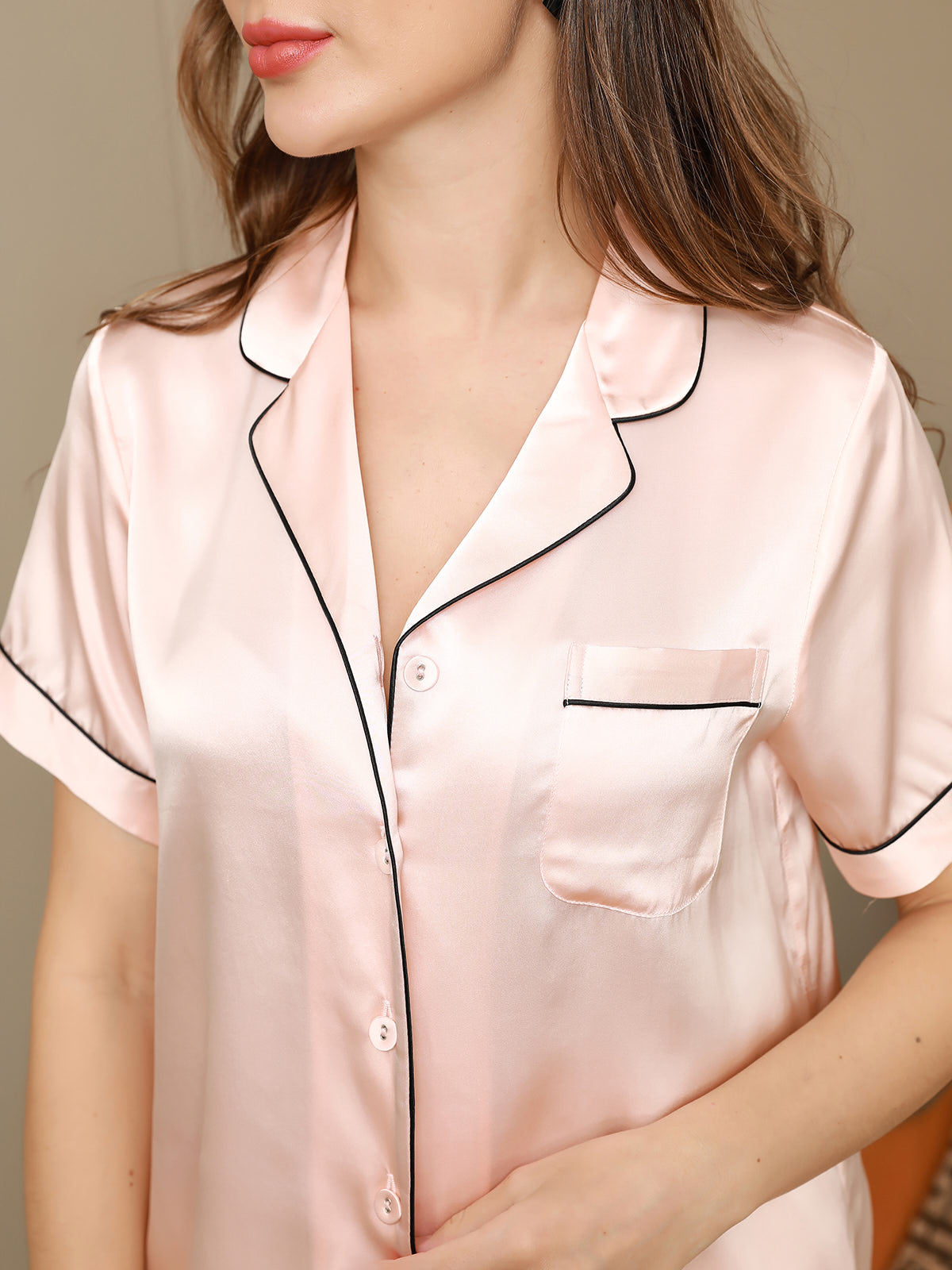 [Lyserød] SilkSilky-DK Womens Pajamas 008