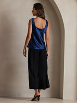 [Mørkeblå] SilkSilky-DK 19Momme Ærmeløs Dyb Rund Halsudskæring Camisole Top 002