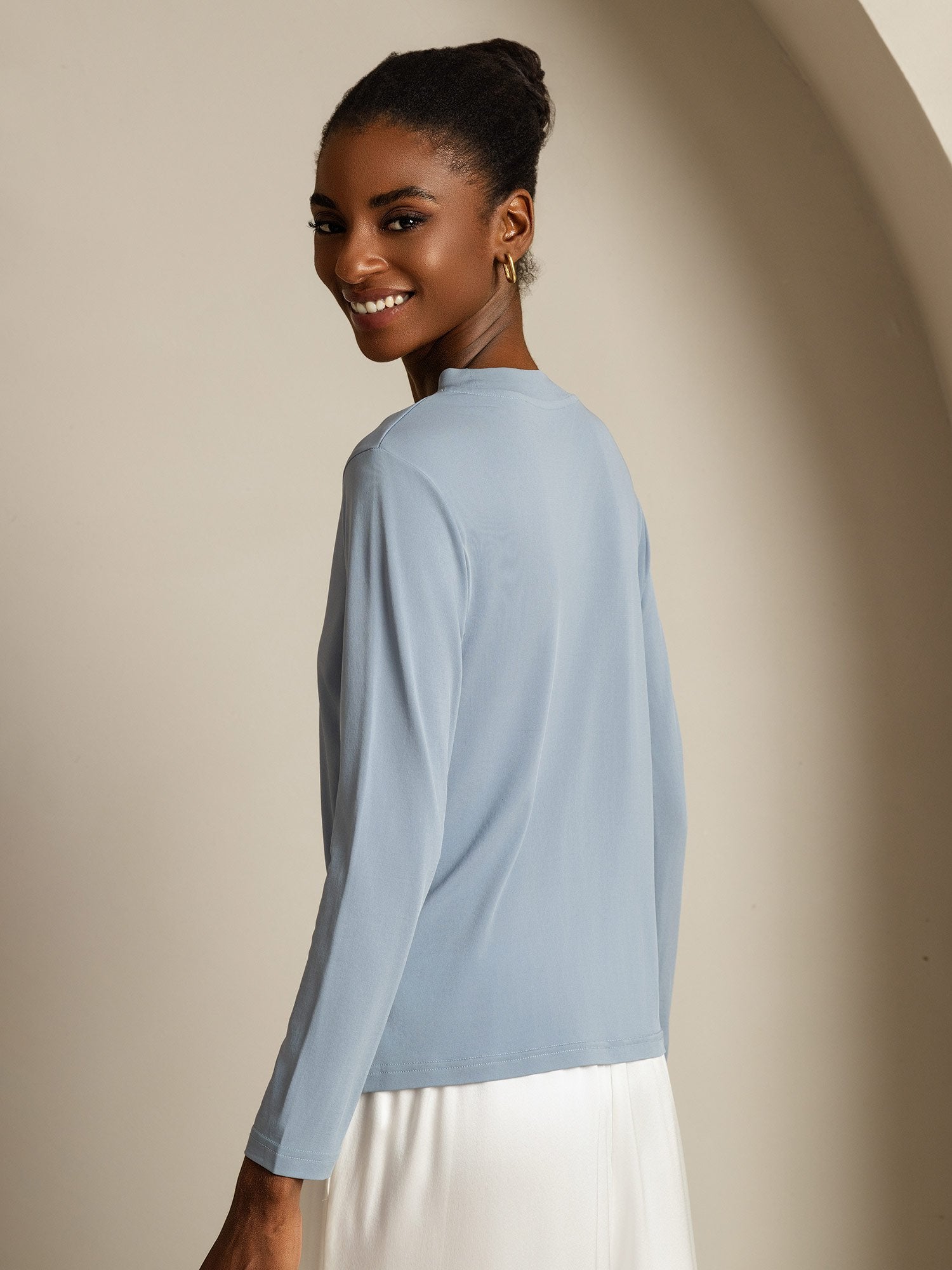[Gråblå] SilkSilky-DK Silke Womens T-Shirt 002