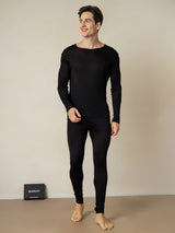 [Sort] SilkSilky-DK Langærmet Rund Hals Herre Lange Underbukser 003