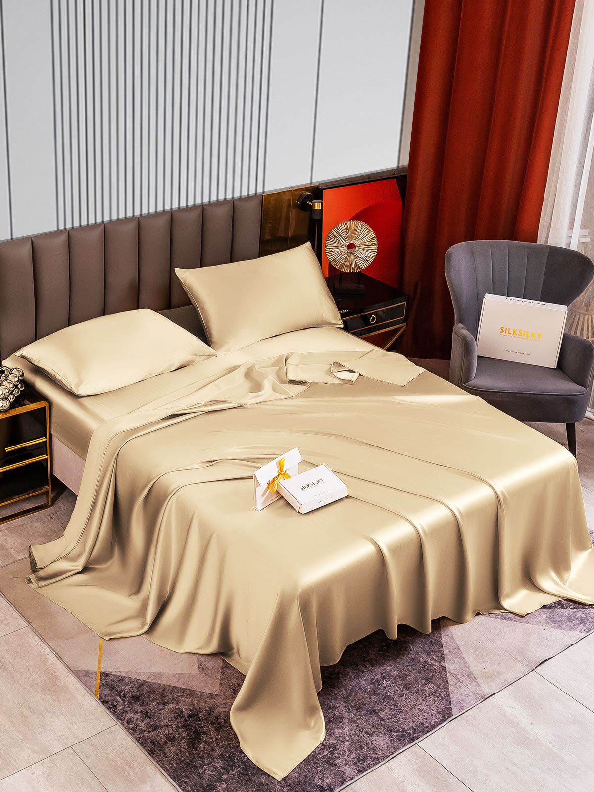 [Beige] SilkSilky-DK 22Momme Bedding Set 002