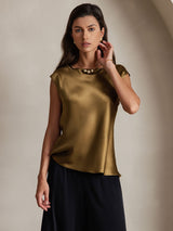[Brun] SilkSilky-DK Cap Sleeve Round Neck T-shirt til kvinder 001