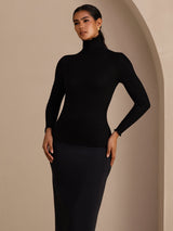 [Sort] SilkSilky-DK Long Sleeve Turtle Neck T-shirt til kvinder 004