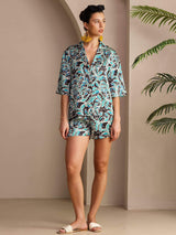 [Teal Botanisk] SilkSilky-DK Short Sleeve Notch Collar Dame Pyjamas 004