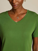 [Grøn] SilkSilky-DK Short Sleeve V Neck T-shirt til kvinder 004
