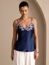 [Mørkeblå] SilkSilky-DK Sleeveless V Neck Camisole Top 001