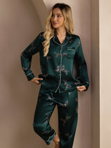 [Smaragd Zebra] SilkSilky-DK Long Sleeve Lapel Collar Dame Pyjamas 004