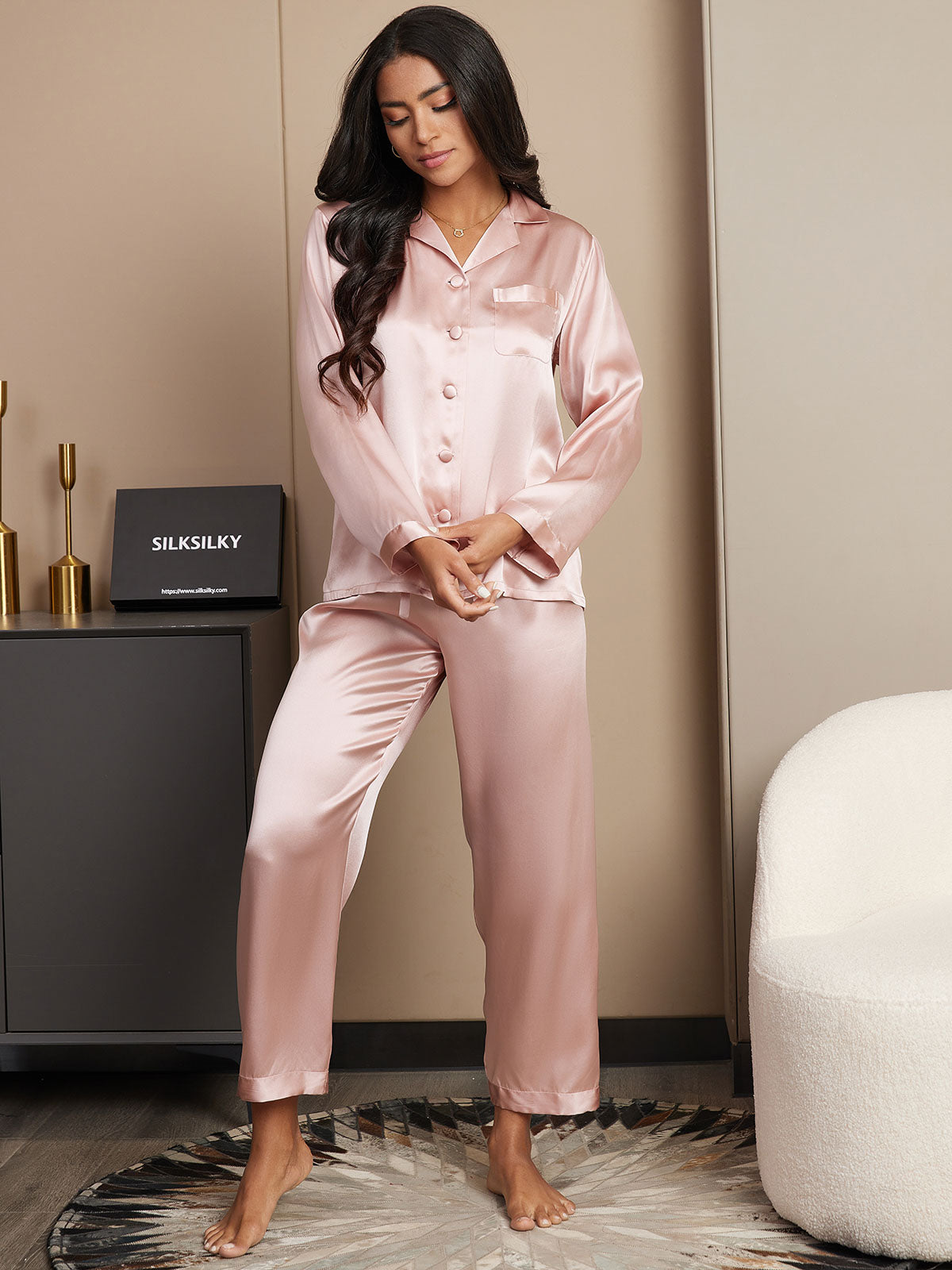 [Lyserød] SilkSilky-DK Womens Pajamas 004