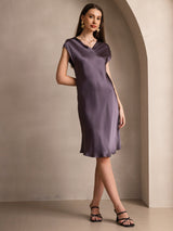 [Lilla Grå] SilkSilky-DK Cap Sleeve V Neck Natkjole 001
