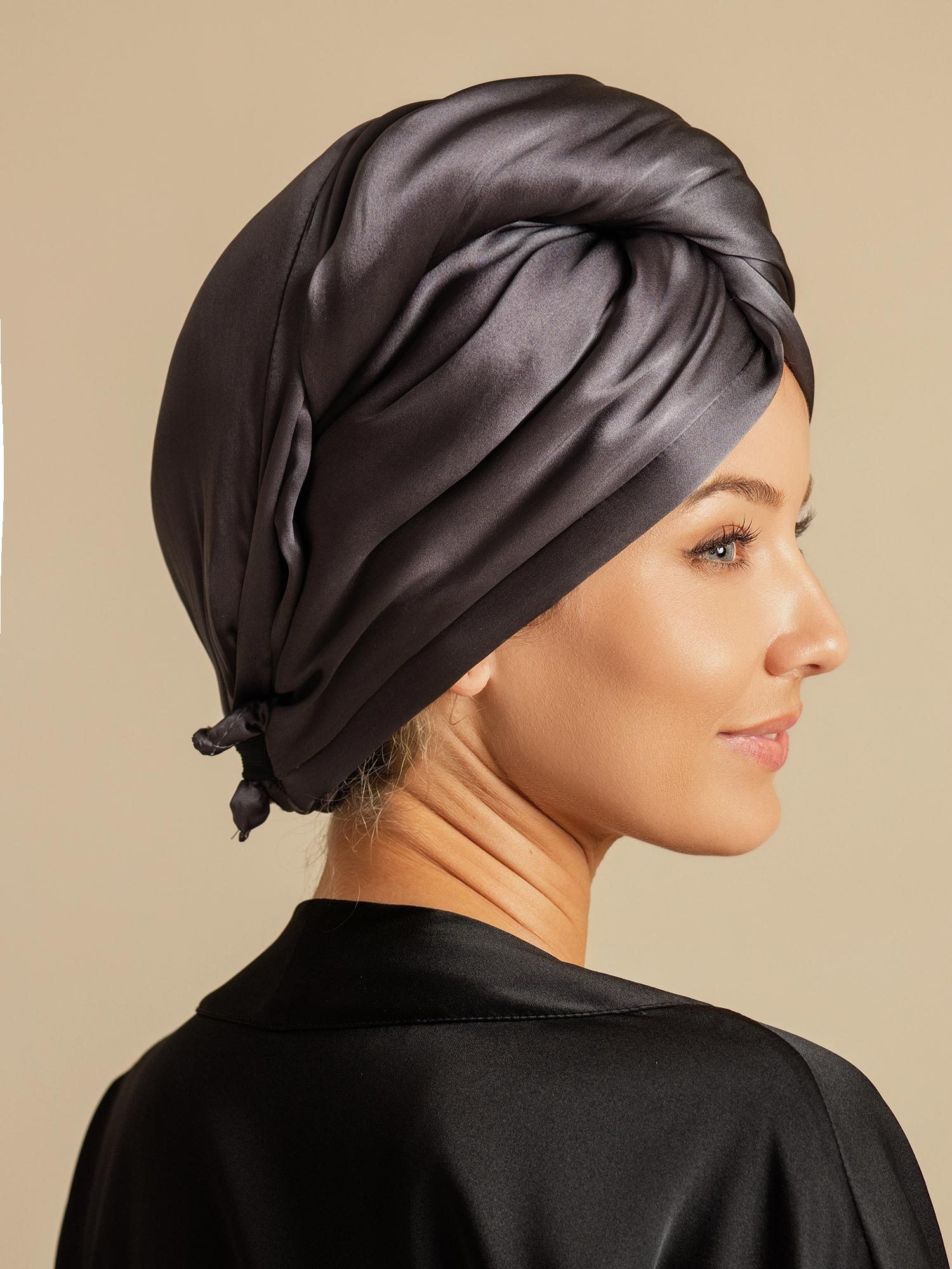 [Mørkegrå] SilkSilky-DK Silke Hair Towel Wrap 004,