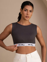 [Grå] SilkSilky-DK Sleeveless Crew Neck Camisole Top 004