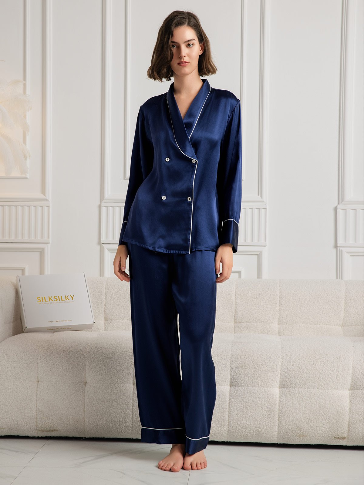 SilkSilky-DK Womens Pajamas Mørkeblå 001