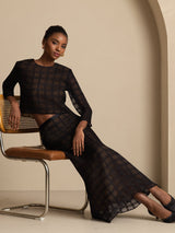 [Sort] SilkSilky-DK Ren Silke Langærmet Rund Hals Women''s Outfit Sets 006