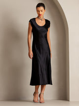 [Sort] SilkSilky-DK Kappeærmer Scoop Neck Kjole 007