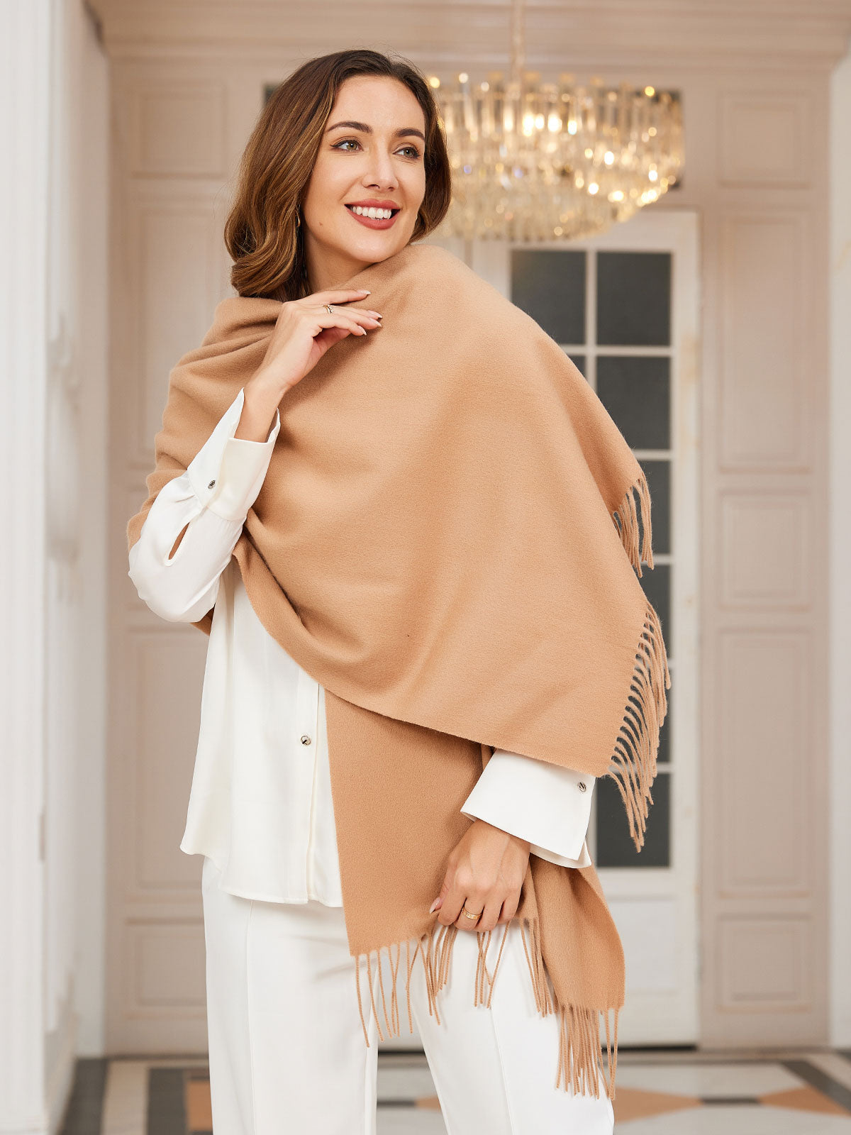 [Tan] SilkSilky-DK Uld Halstørklæde 001