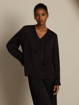 [Sort] SilkSilky-DK Long Sleeve V Neck Damebluser 003