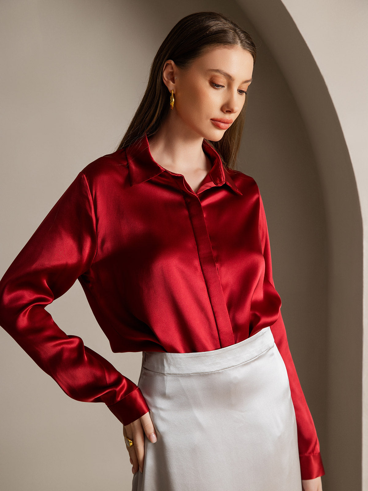 [Vin] SilkSilky-DK 19Momme Silke Womens Shirt 001