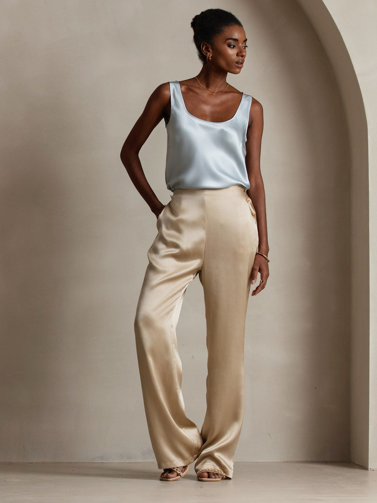 [Champagne] SilkSilky-DK 19Momme Silke Womens Pants 011