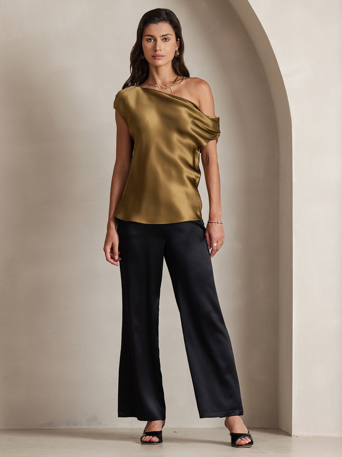 SilkSilky-DK 19Momme Silke Womens T-Shirt Brun 006