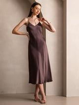 [Kaffe] SilkSilky-DK Spaghetti Rem V Hals Kjole 006