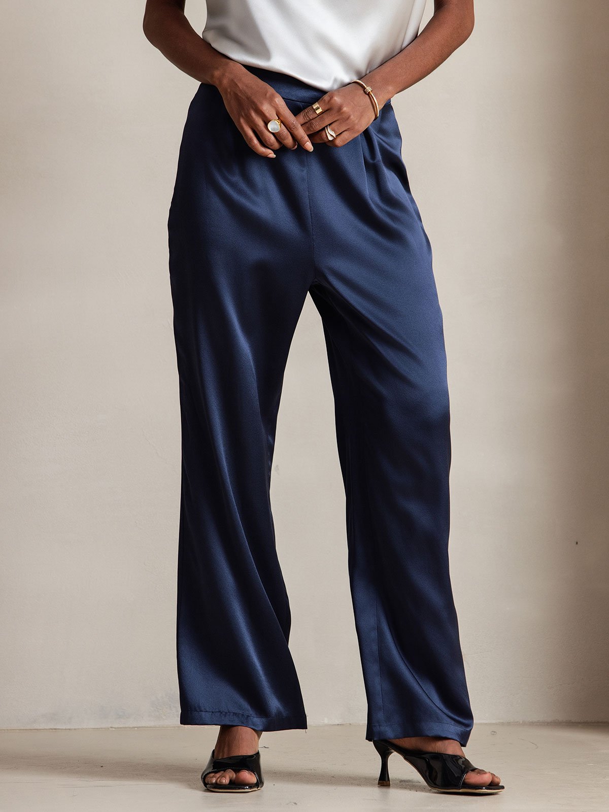 [Mørkeblå] SilkSilky-DK 19Momme Silke Womens Pants 002