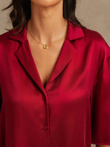 [Vin] SilkSilky-DK 19Momme Halv ærme Notchkrage Dame Pyjamas 004