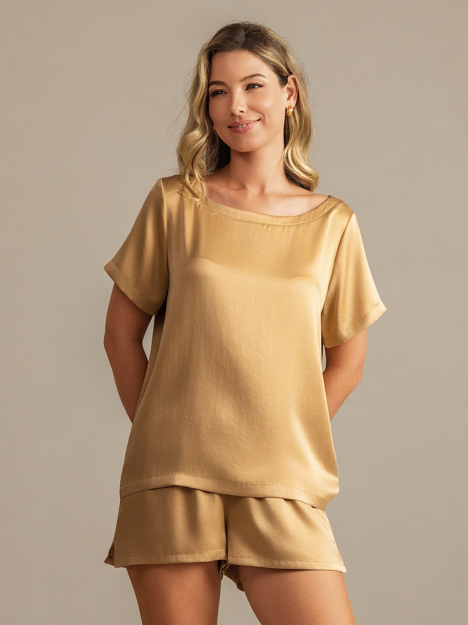 [Tan] SilkSilky-DK 19Momme Silke Womens Pajamas 007,