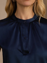 [Mørkeblå] SilkSilky-DK Short Sleeve Blouse 005