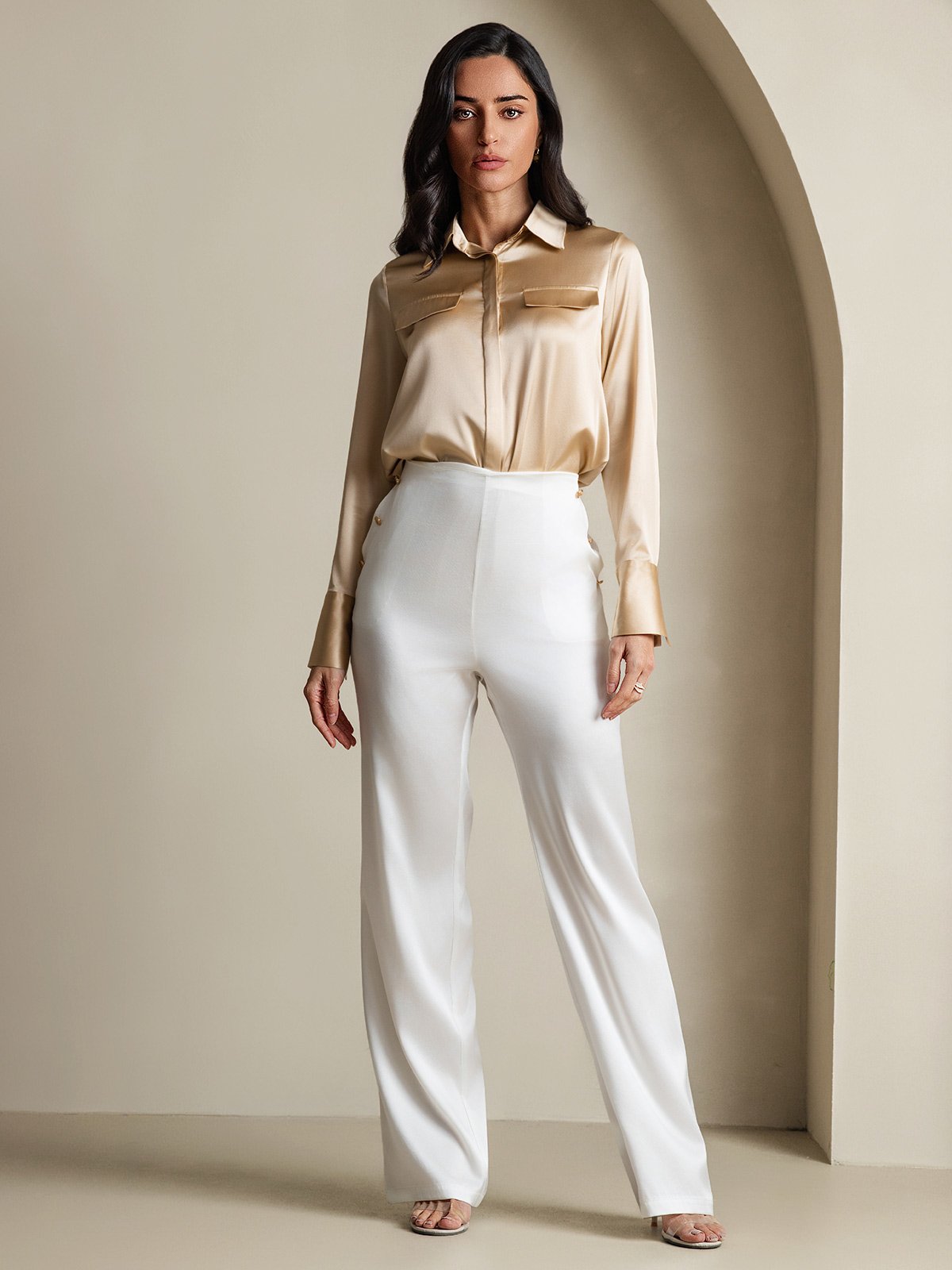 SilkSilky-DK 19Momme Silke Womens Shirt Champagne 007