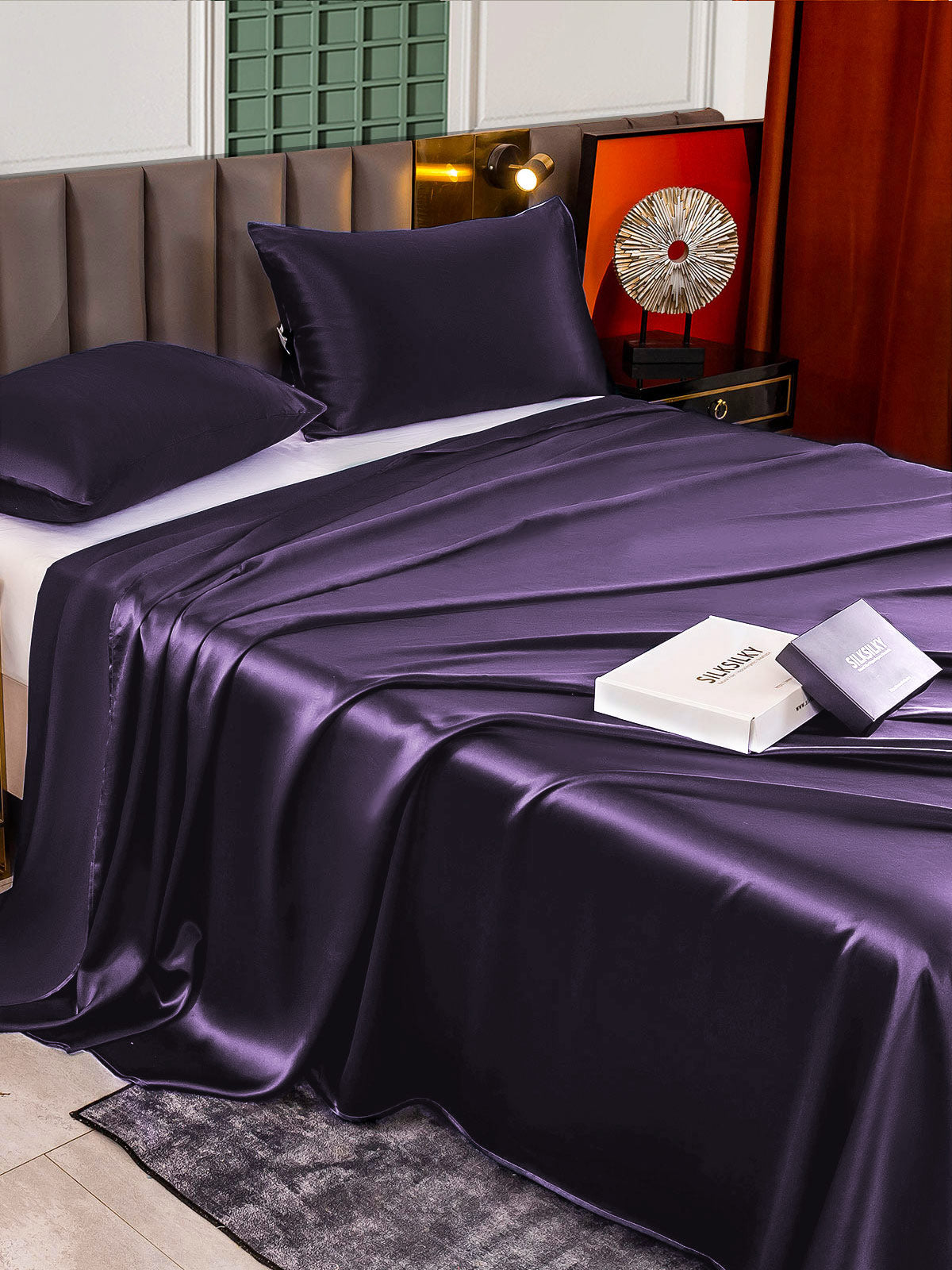 [Mørke Lilla] SilkSilky-DK 25Momme Bedding Set 004
