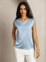 [Gråblå] SilkSilky-DK Cap Sleeve Round Neck T-shirt til kvinder 001