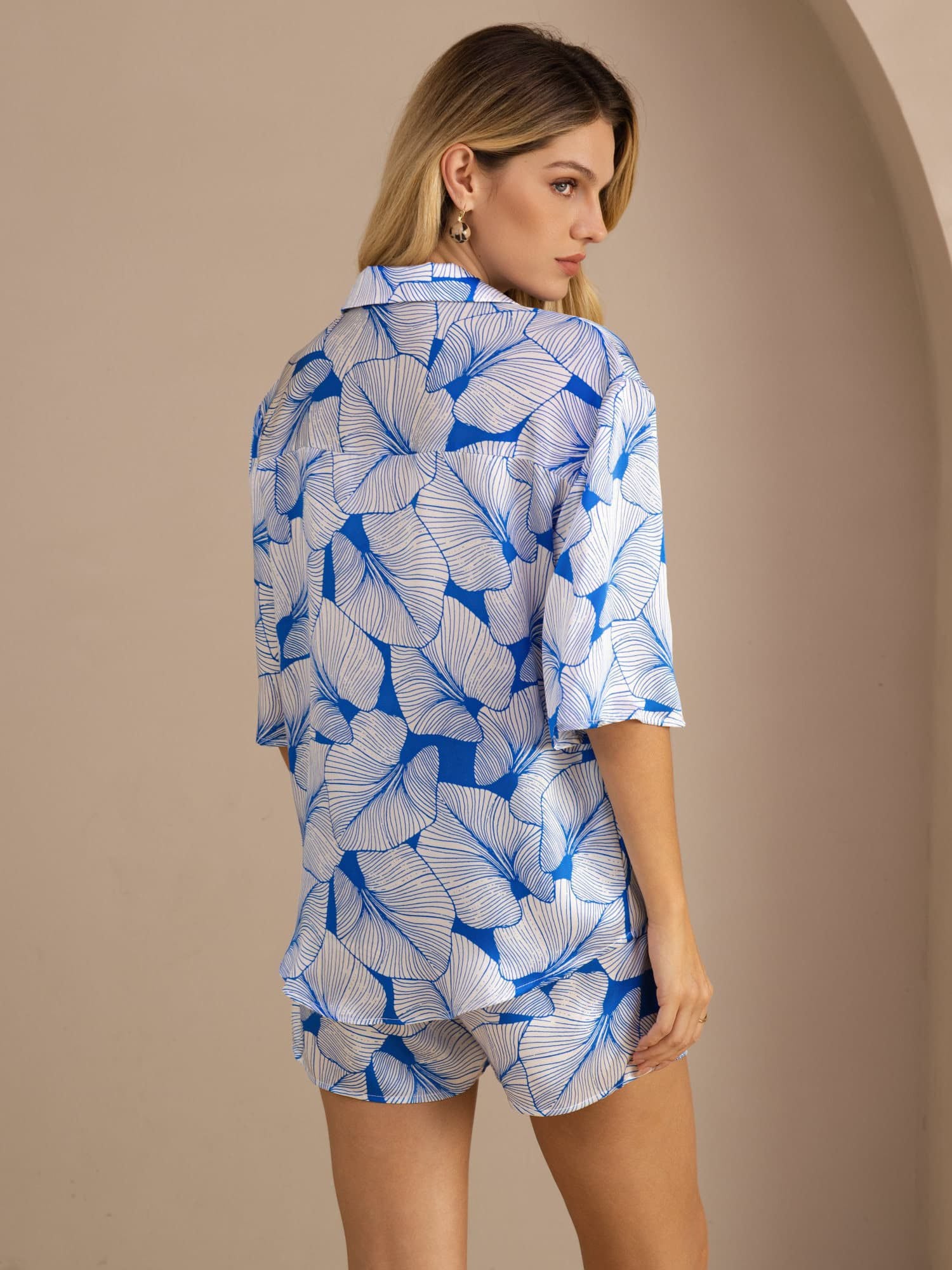 [Isblad] SilkSilky-DK Short Sleeve Notch Collar Dame Pyjamas 002