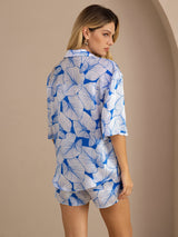 [Isblad] SilkSilky-DK Half Sleeve Lapel Collar Dame Pyjamas 002