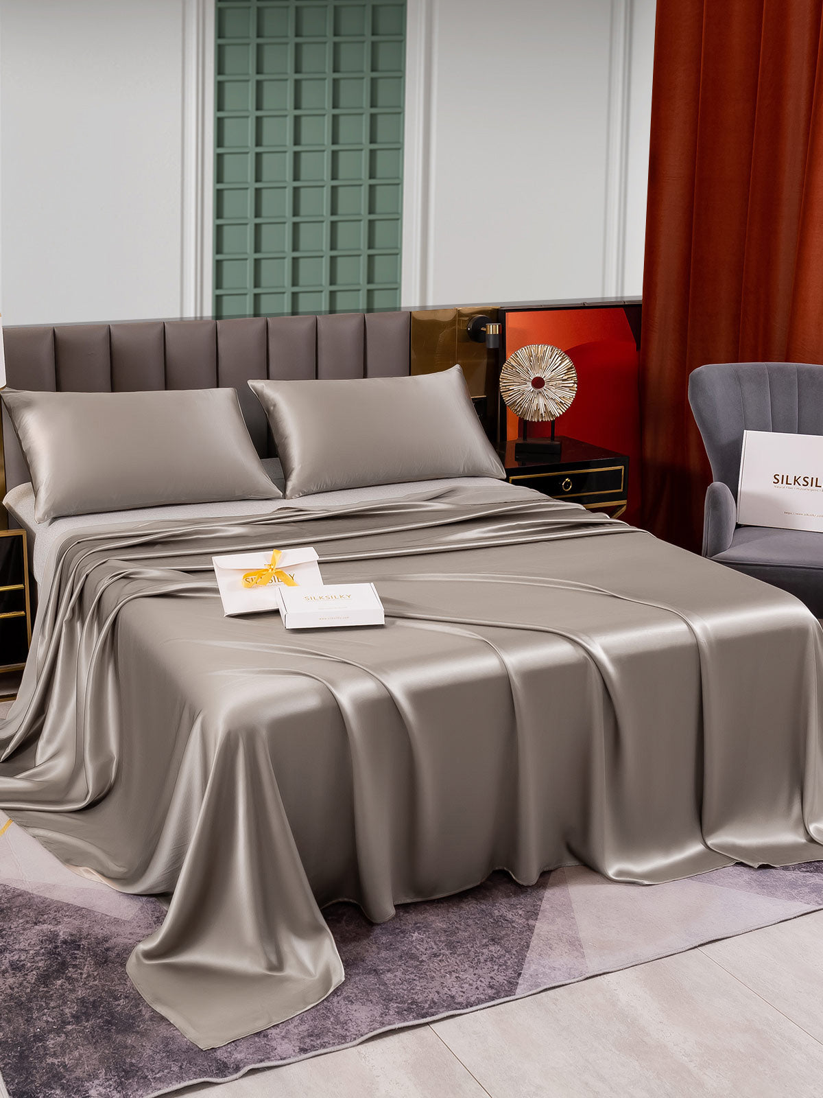 [Grå] SilkSilky-DK 25Momme Bedding Set 003