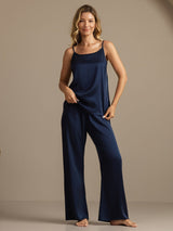 [Mørkeblå] SilkSilky-DK 19Momme Spaghetti Rem Dyb Rund Halsudskæring Camisole Sæt 004