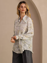 [Salvie Blomst] SilkSilky-DK Long Sleeve Lapel Collar Bluse 004