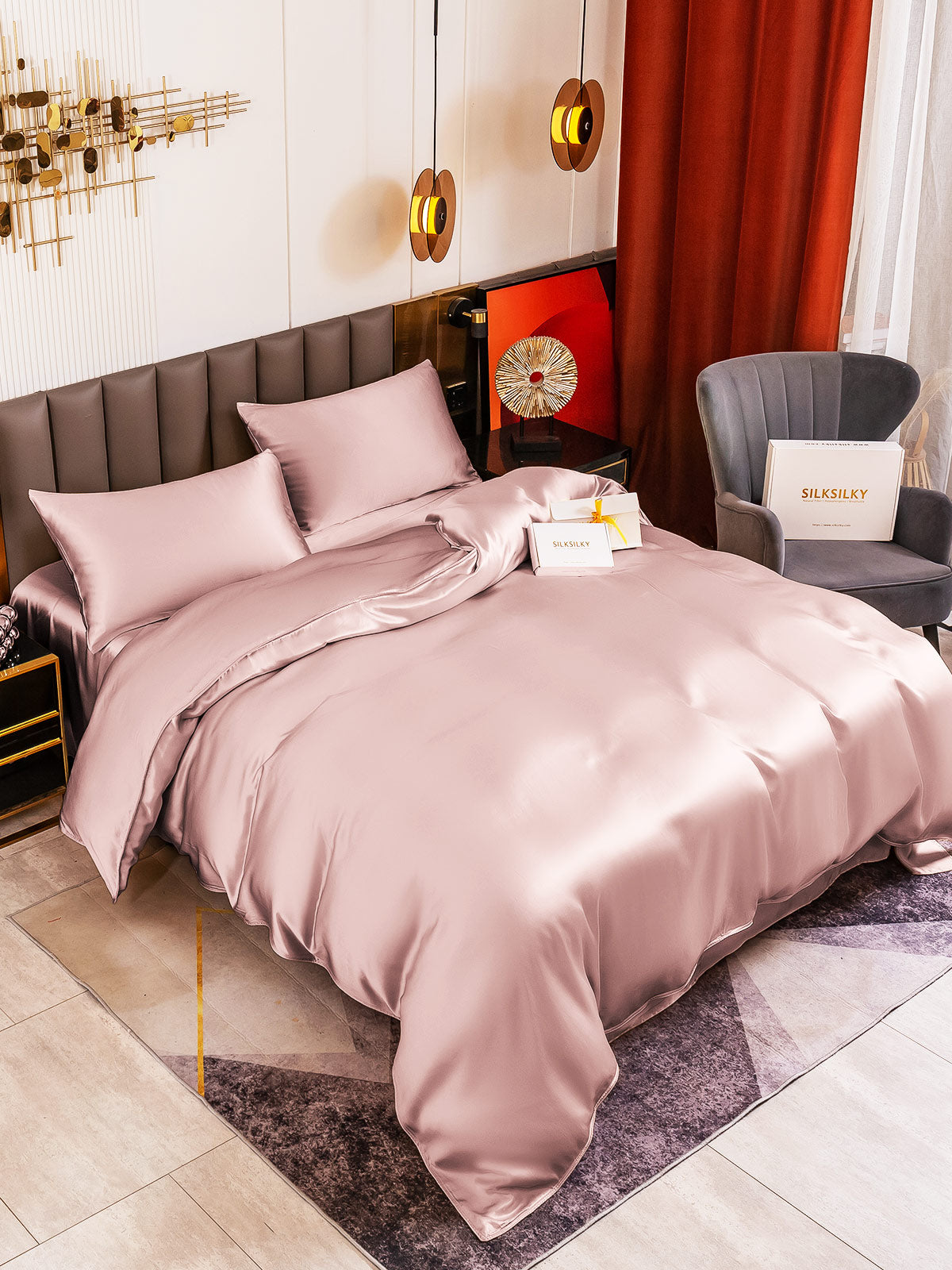 [Bleg Mauve] SilkSilky-DK 19Momme Bedding Set 001