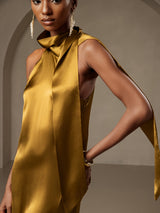 [Brun] SilkSilky-DK Sleeveless Halter Kjole 003