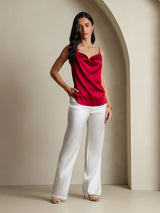 [Vin] SilkSilky-DK 19Momme Spaghetti Rem Drapert halsutringning Camisole Top 008