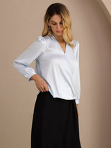 [Lyseblå] SilkSilky-DK Long Sleeve Wrap Damebluser 003