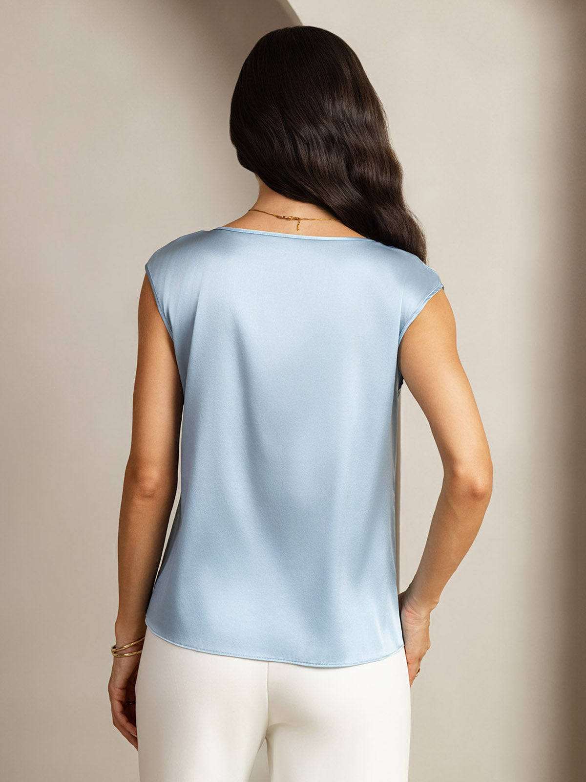 [Gråblå] SilkSilky-DK 19Momme Silke Womens T-Shirt 002