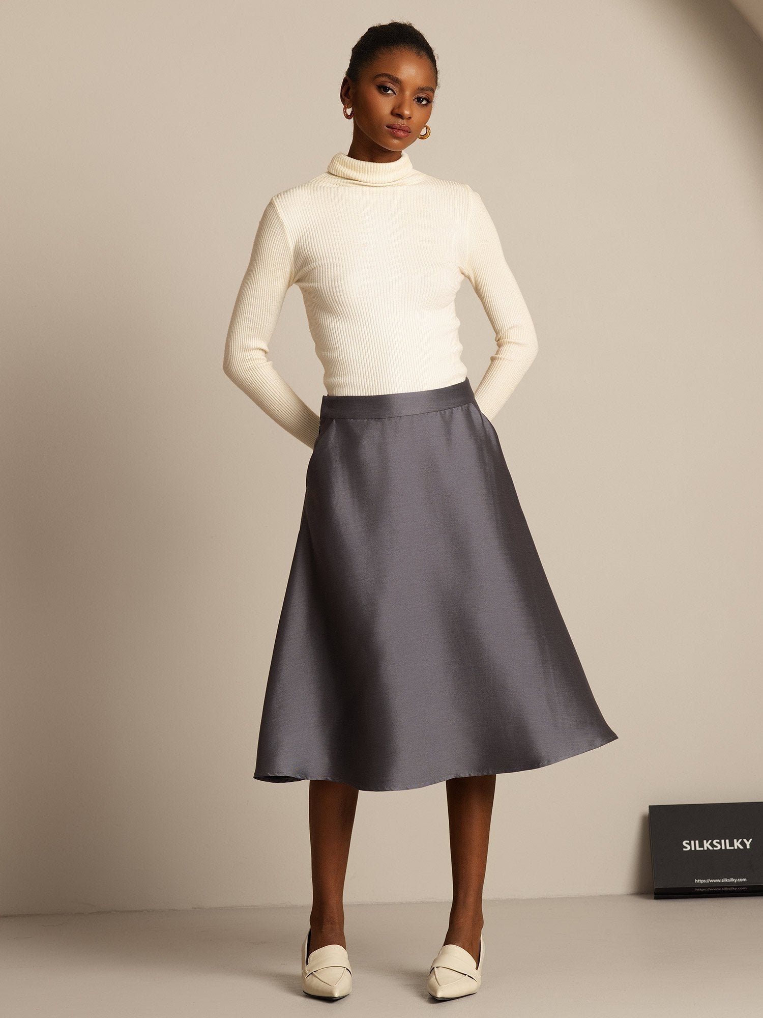 [Grå] SilkSilky-DK 32Momme Silke Skirt 008